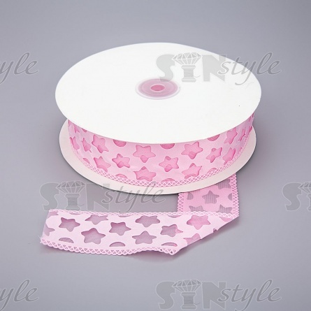 Лента капроновая двухслойная "звездочки", ширина 40 мм, намотка 25 ярдов, розовая  фото 1