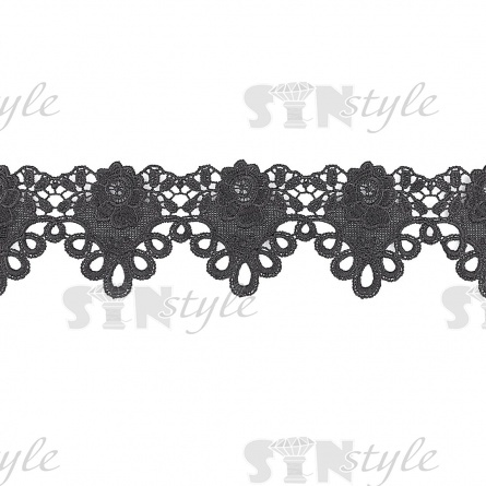 Кружево ажурное, нежная цветочная гирлянда с резным воздушным краем, ширина 65 мм, цвет черный, намотка 15 ярдов фото 1