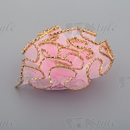 Цветочек из капроновой ленты, розовый с золотом, размер 30 мм, фото 2