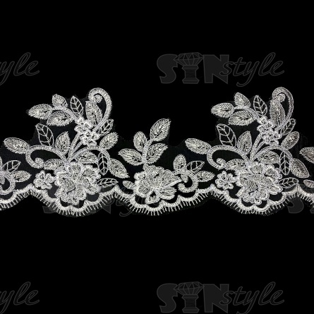 Кружево гипюр, тонкое изящное кружево с цветочным узором, ширина 155 мм, намотка 10 ярдов, цвет кипенно-белый фото 1