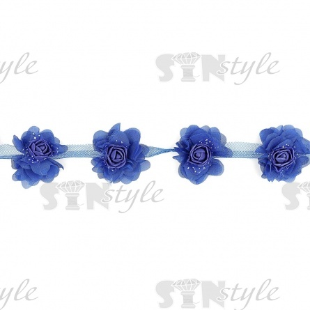 Кружево "Цветочки" на капроновой ленте, нежная цветочная гирлянда из объемнх цветов, ширина 60 мм, цвет электрик (110), намотка 10 ярдов фото 2