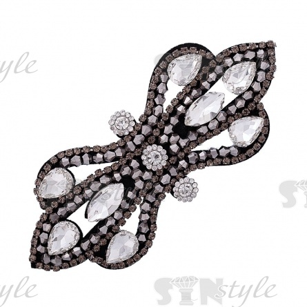 Аппликация с элементами из бисера, цвет черный+белые стразы, размер 117х47 мм фото 1