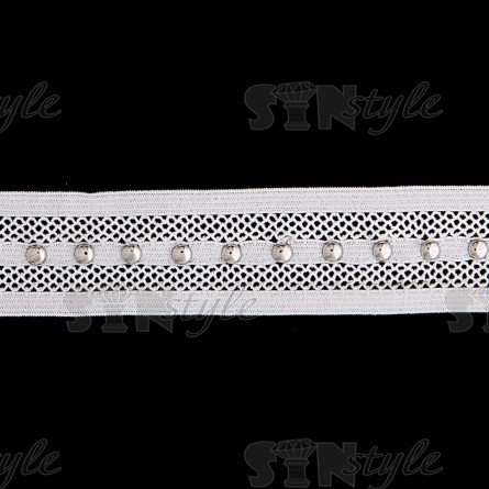 Тесьма отделочная эластичная с клепками, цвет белый, ширина 25 мм, намотка 15 ярдов  фото 2