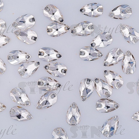 Стразы пришивные стеклянные, форма капля, цвет белый прозрачный, размер 7*12 мм фото 3