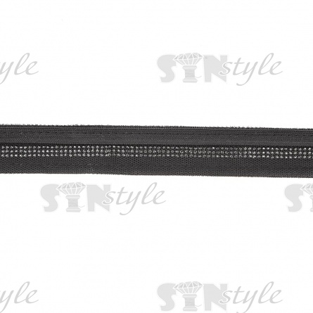 Декоративная тесьма отделочная лампасная со стразами, цвет черный, ширина 30 мм, намотка 50 ярдов фото 1
