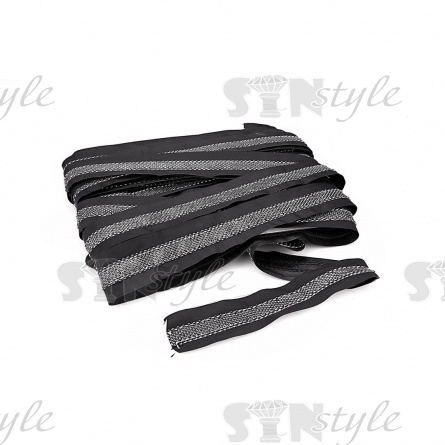 Декоративная тесьма с узором из металлизированной серебряной нити, цвет черный, ширина 27 мм, намотка 15 ярдов фото 1