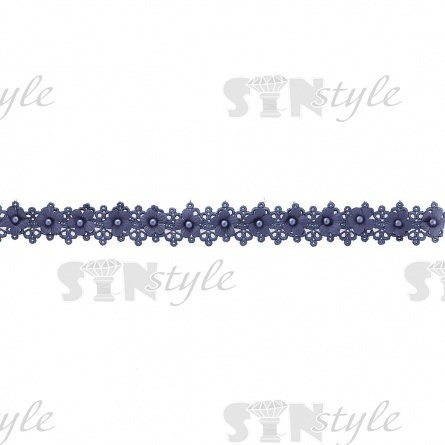 Кружево ажурное с цветами и бусинами, ширина 30 мм, намотка 10 ярдов, цвет темно-синий (№120) фото 1