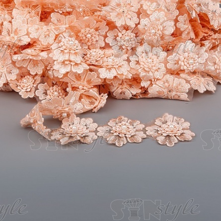 Цветочки из капроновой ленты, размер 55 мм, цвет персиковый, намотка 20 ярдов, 17 шт/ярд фото 1