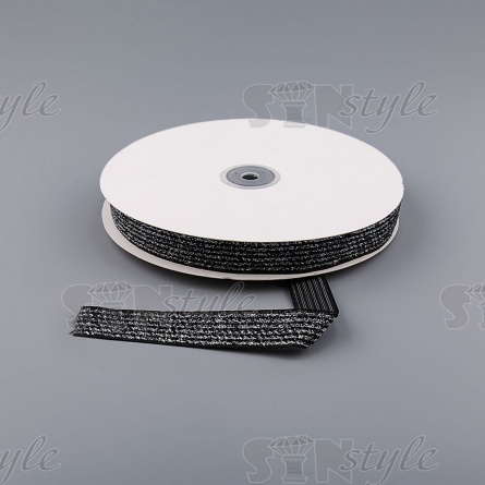 Декоративная тесьма бархатная с люрексом, цвет черный+серебро, ширина 20 мм, намотка 25 ярдов фото 3