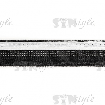 Декоративная тесьма отделочная лампасная со стразами, цвет черный+белый, ширина 30 мм, намотка 50 ярдов фото 3