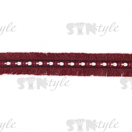 Декоративная тесьма букле с бахромой, цвет бордовый, ширина 25 мм, намотка 45 ярдов фото 1