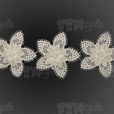 Кружево Цветочное с бусинами в цвет кружева, намотка 10 ярдов, ширина 80 мм, цвет шампань фото 3