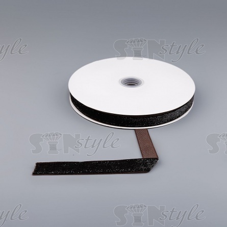 Лента бархатная с люрексом, ширина 15 мм, цвет 120 (шоколадный), намотка 20 ярдов фото 3