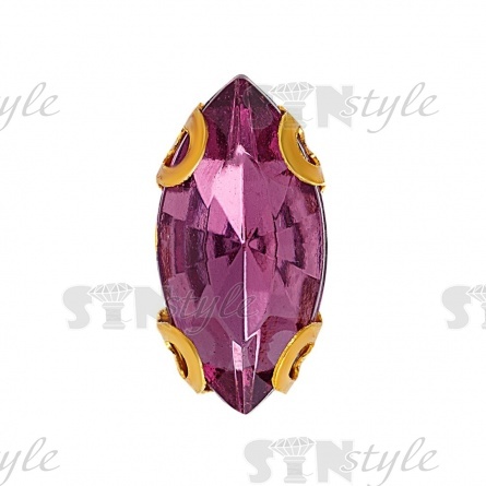 Стразы пришивные акриловые в цапах, форма лодочка, цвет золото+светло-фиолетовый, размер 5х10 мм, 200 шт/уп. фото 1