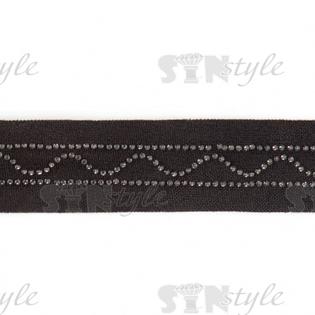 Декоративная тесьма отделочная со стразами, цвет черный, ширина 32 мм, намотка 50 ярдов фото 3