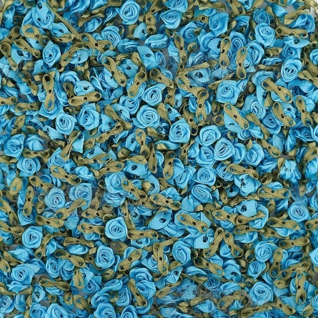 Цветочек из атласной ленты, голубой, размер 15 мм фото 3