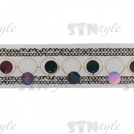 Тесьма из пайеток на сетке, цвет черный, ширина 50 мм, намотка 10 ярдов  фото 1