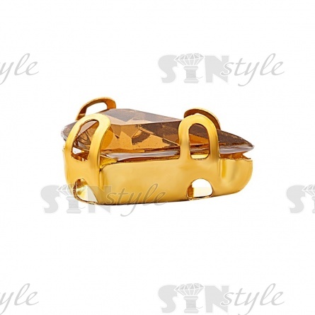 Стразы пришивные акриловые в цапах, форма капля, цвет золото+коричневый, размер 6х10мм, 200 шт/уп фото 2