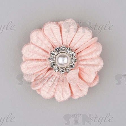 Цветочки декоративные со стразами и бусиной, цвет грязно-розовый, диаметр 30 мм, фото 1
