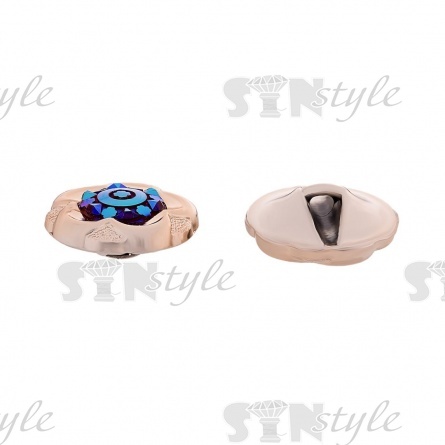 Пуговица пластиковая на ножке в форме цветка, золотая основа с бордовой радужной вставкой, 40L фото 2