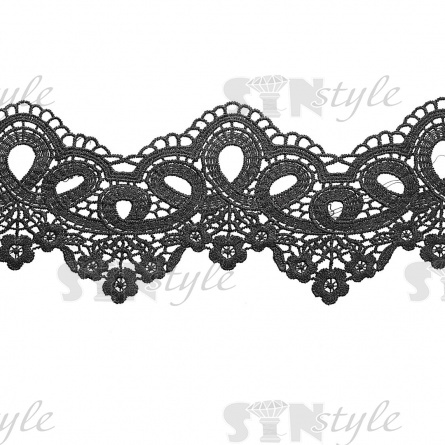 Кружево ажурное, нежная цветочная гирлянда с причудливым узором по верхнему краю, ширина 130 мм, цвет черный, намотка 15 ярдов фото 1