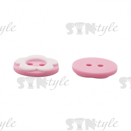 Пуговица пластиковая на два прокола "Цветок", розовая с белым, 20L фото 3