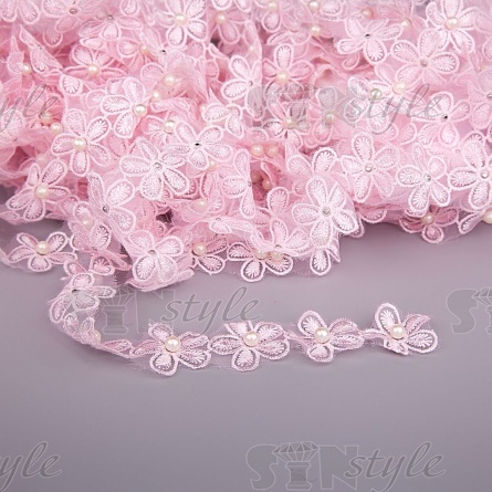 Цветочки из капроновой ленты, цвет розовый, ширина 35 мм, намотка 20 ярдов фото 1