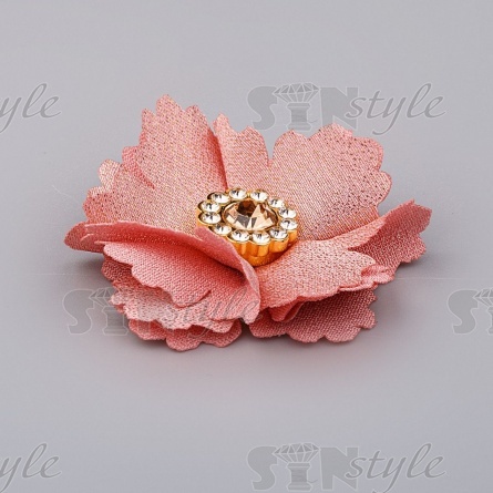 Цветочки декоративные со стразами, цвет грязно-розовый, диаметр 35 мм. фото 2