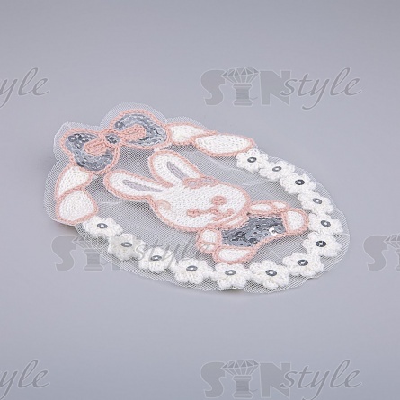 Аппликация на сетке пришивная "Зайчик", размер 120 мм х 155 мм фото 2