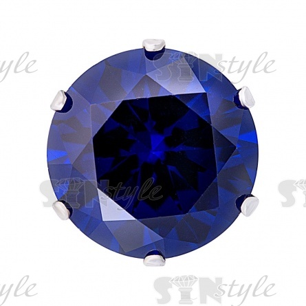 Стразы пришивные стеклянные в цапах, форма круг, цвет серебро+синий, диаметр 12 мм фото 1