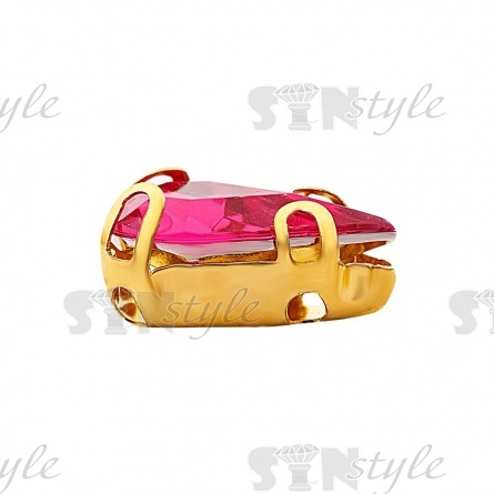 Стразы пришивные акриловые в цапах, форма капля, цвет золото+малиновый, размер 6х10мм, 200 шт/уп. фото 2