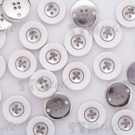 Пуговица пластиковая, на черыре прокола, белая с серебром, 40L фото 4