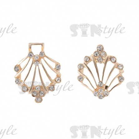 Застежка металлическая со стразами, цвет золото+белые стразы, размер 53х25 мм фото 3