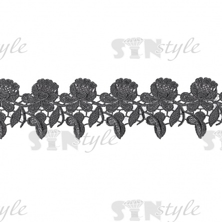 Кружево ажурное, нежная цветочная гирлянда с резными краями, ширина 80 мм, цвет черный, намотка 15 ярдов фото 1