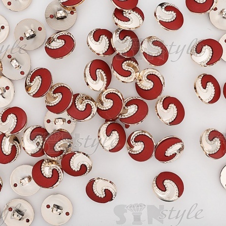 Пуговица пластиковая на ножке, круглая, золотая основа с бордовой вставкой, 28L фото 3