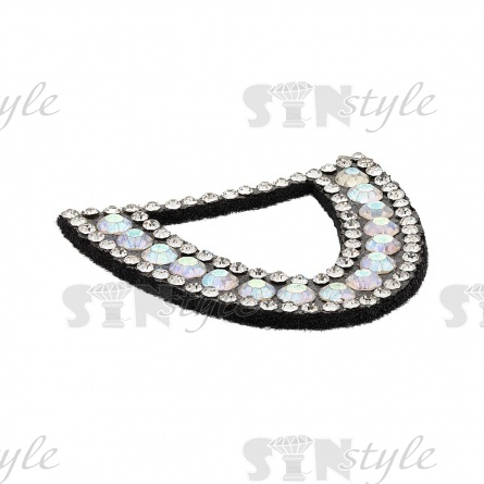 Аппликация "Ушки" из страз, на фетровой основе, размер 43 мм х 38 мм, цвет черный+белые и радужные стразы фото 2