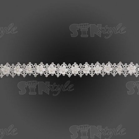 Кружево ажурное с цветами и бусинами, ширина 30 мм, намотка 10 ярдов, цвет белый фото 1