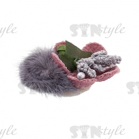 Цветочки декоративные с мехом, размер 45х35 мм, цвет грязно-розовый фото 3