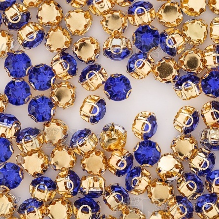 Стразы пришивные акриловые в цапах, форма круг, цвет золото+темно-голубой, диаметр 7 мм, 720 шт/уп. фото 3