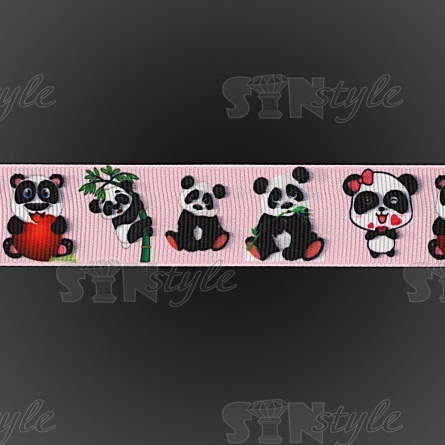 Лента репсовая, с принтом "панда", ширина 25 мм, цвет розовый, намотка 20 ярдов фото 3