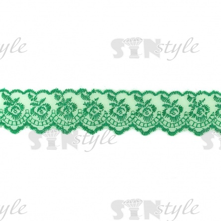Кружево декоративное, нежная вышивка на тонкой капроновой основе, ширина 40 мм, цвет зеленый (19), намотка 10 ярдов фото 2