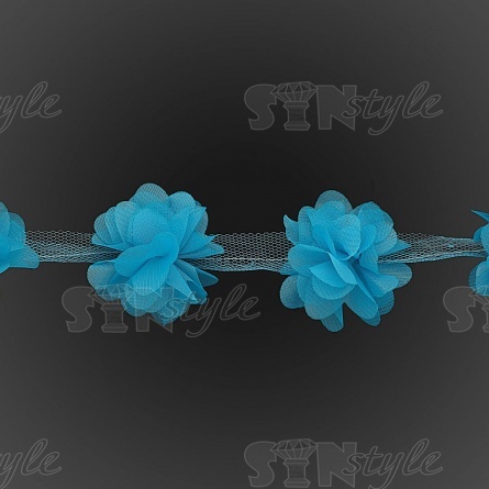 Кружево "Цветочки", ширина 60 мм, цвет голубой (142), намотка 10 ярдов фото 3