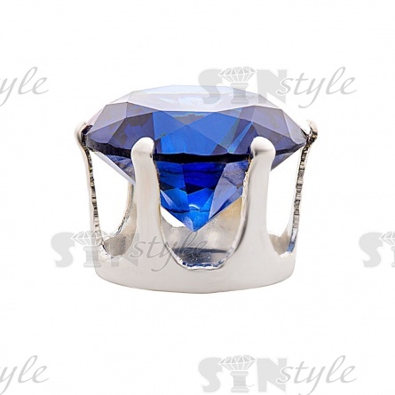 Стразы пришивные стеклянные в цапах, форма круг, цвет серебро+синий, диаметр 12 мм фото 2