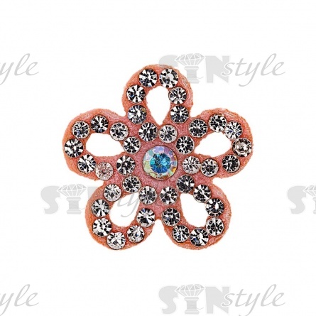 Аппликация "Цветочек" из страз, на фетровой основе, размер 20 мм, цвет розовый + белые и радужные стразы фото 1