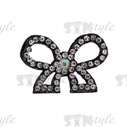 Аппликация "Бантик" из страз, на фетровой основе, размер 34 мм х 23 мм, цвет черный + белые и радужные стразы фото 1