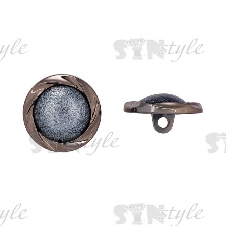 Пуговица пластиковая на ножке, размер 44L, основа цвета темный никель, вставка серая фото 1