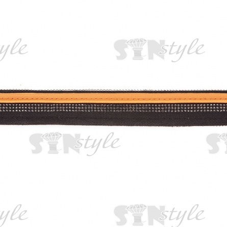 Декоративная тесьма отделочная лампасная со стразами, цвет черный+оранжевый, ширина 30 мм, намотка 50 ярдов фото 1