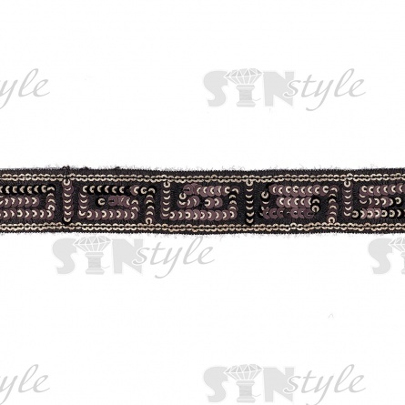 Тесьма отделочная на сетке, расшитая пайетками, цвет золотой, ширина 30 мм, намотка 20 ярдов  фото 2