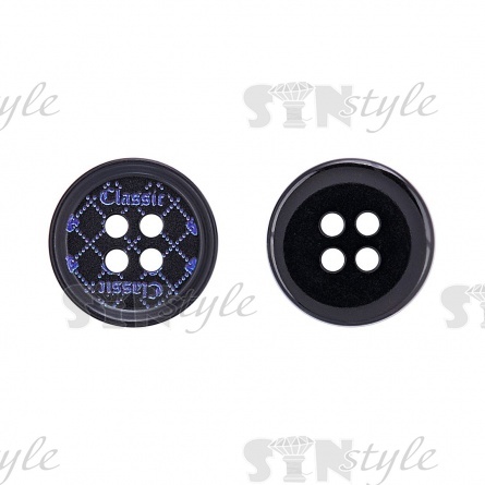 Пуговица пластиковая на четыре прокола, размер 24L, цвет черный/синий фото 1