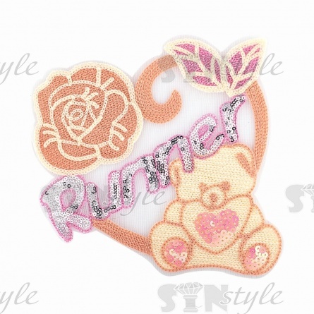 Аппликация на сетке пришивная "Мишка", размер 180 мм х 170 мм фото 1